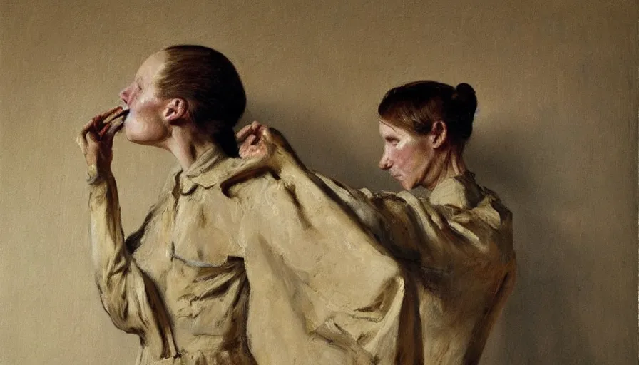 Image similar to painting by borremans, drama queen, detailed, stunning