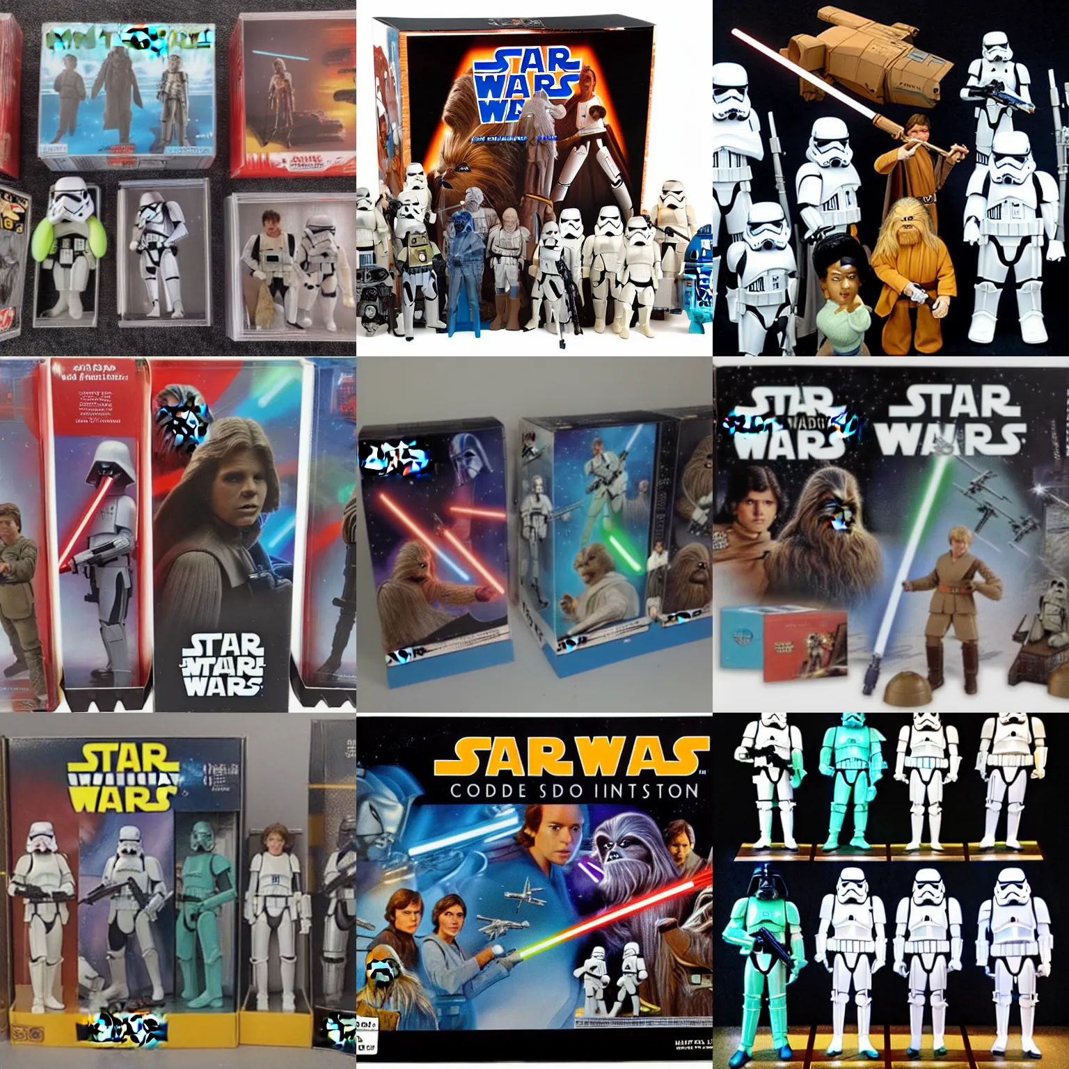 Prompt: Hasbro Star Wars limited edition toys (1983) mint condition boxed product, studio photo, 8K UHD, highly detailed