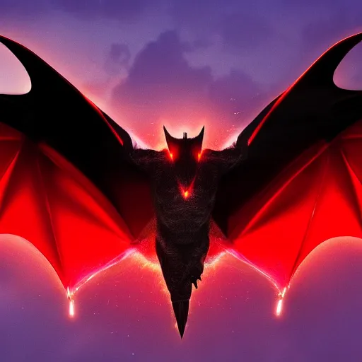 Prompt: a giant bat with electricity coming out of it's wings with red eyes
