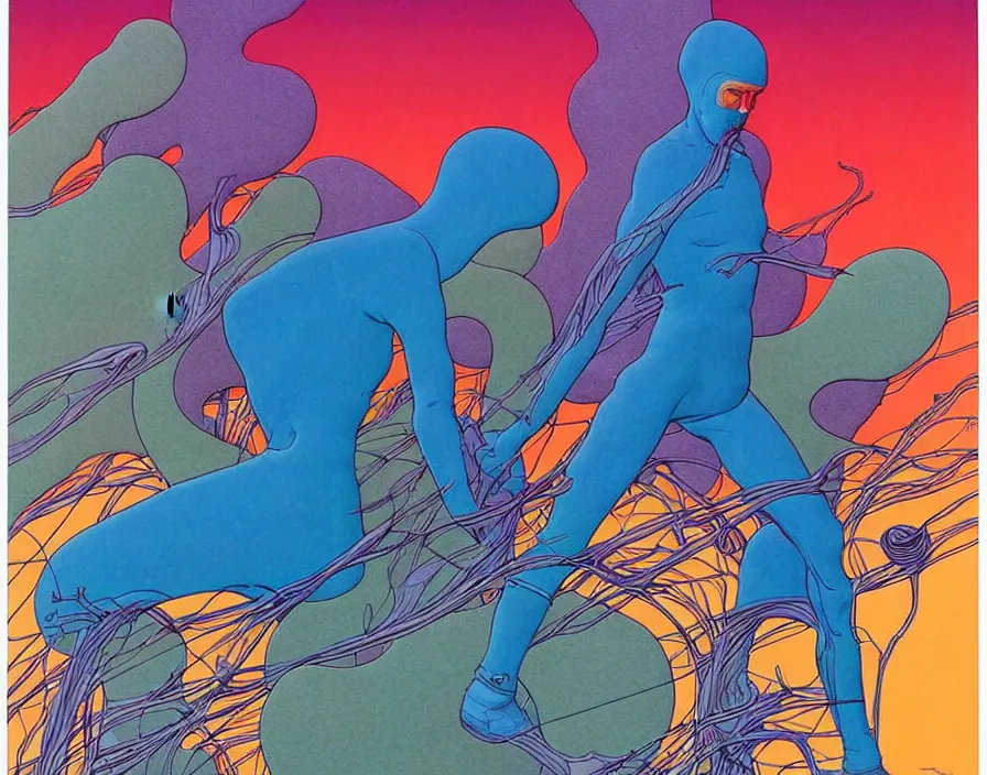 Image similar to ( ( ( ( the end ) ) ) ) by mœbius!!!!!!!!!!!!!!!!!!!!!!!!!!!, overdetailed art, colorful, artistic record jacket design