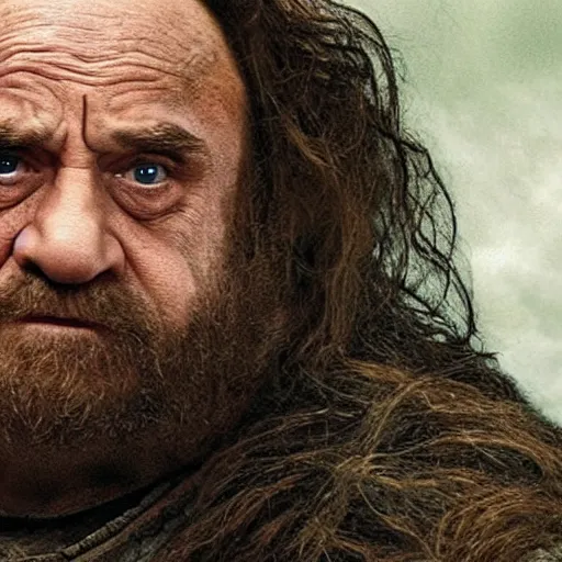 Image similar to movie still of danny devito starring as gimli in the 2 0 2 6 lord of the rings movie, full body, hyper realistic, high quality