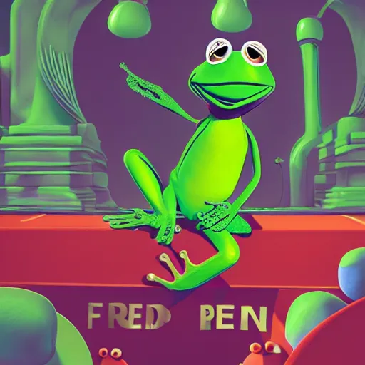 Prompt: Peña Nieto as a frog by Beeple with Kermit the frog