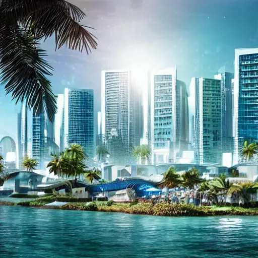 Image similar to a beautiful futuristic city near the beach