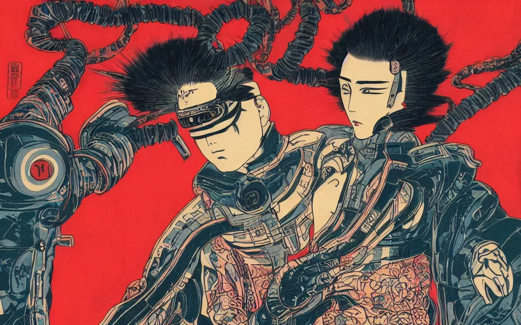 Image similar to digital cyber punk AKIRA TRON ukiyo-e painting, artstation