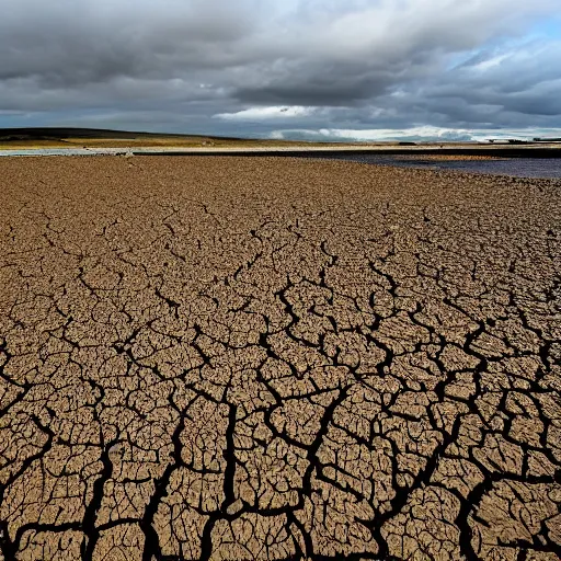 Prompt: the drought hits the uk, no water in the rivers and the sea dried up, - n 4