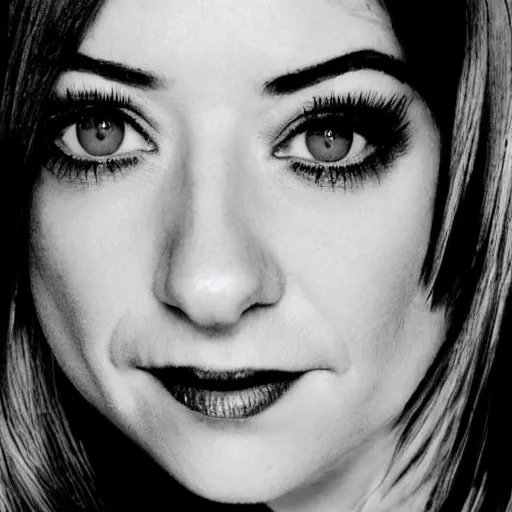 Image similar to a fashion photo portrait of a young Alyson Hannigan, full makup, smokey eye, medium shot. In the style of Helmut newton, robert maplethorpe, Stefano Brunesci, Lachlan Bailey, Herb Ritts, Ellen Von Unwerth, Haris Nukem, Sardax, Annie Leibovitz. detailed photo, hd, 4k, trending on artstation, 35mm, f1.8