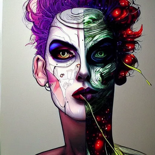 Image similar to woman portrait made out of paint, beautiful, cyborg, tim burton comic book art