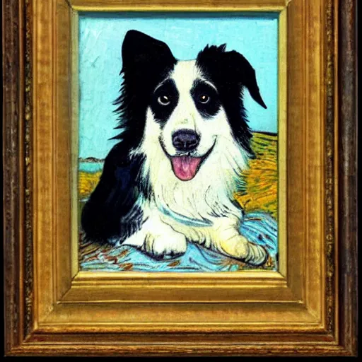 Image similar to Painting of a Border Collie by van Gogh