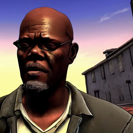 Image similar to samuel l. jackson walking dead telltale, jules, telltale games style, symmetric!!, 4 k full hd,