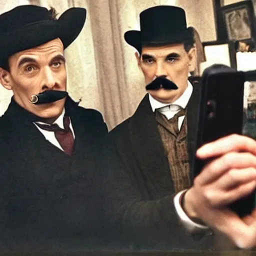 Image similar to Sherlock Holmes takes a selfie with Hercule Poirot, facebook