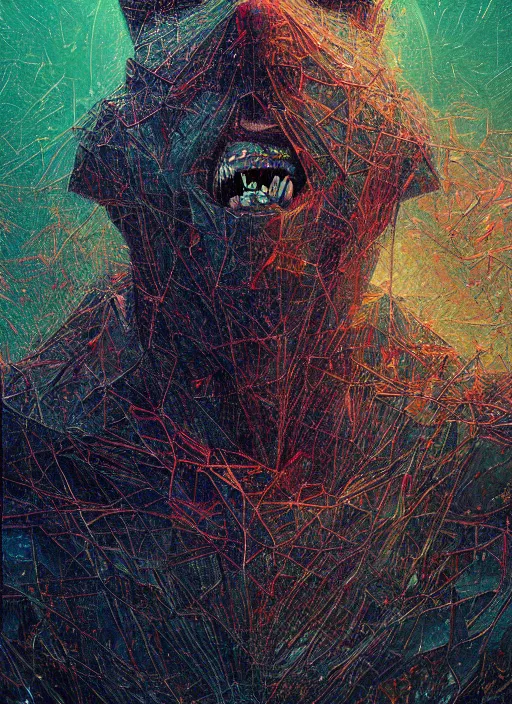 Prompt: a painting of a human head exploding into triangle fragments, cyberpunk art by mike winkelmann by zdzisław beksinski, glitch art, cgsociety, dystopian art, sci - fi