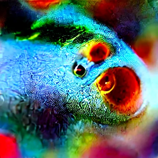 Image similar to fiery whimsical emotional eyes cephalopod, in a photorealistic macro photograph with shallow dof