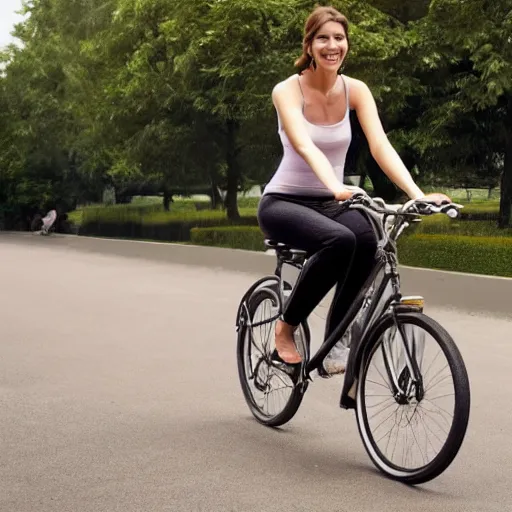 An attractive woman riding a bicycle without a seat, | Stable Diffusion