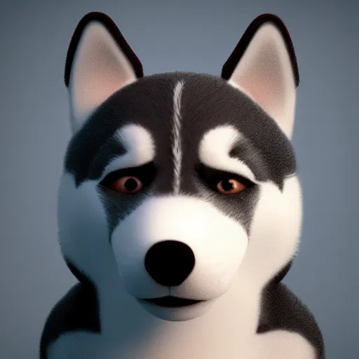 Prompt: a cute husky, 3 d render, octane render, houdini, blender, unreal engine 5