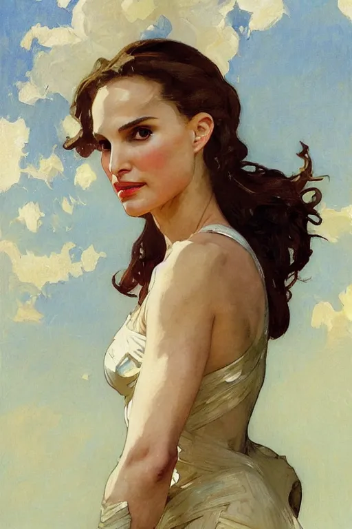 Prompt: elegant portrait of natalie portman as iron man by greg manchess, mucha, william adolphe bouguereau, john singer sargent, sorolla, winslow homer, dean cornwell, james gurney, kilin eng, ilya repin, pablo carpio