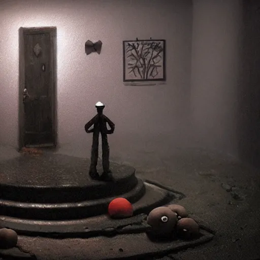 Image similar to the strange visitor, extremely detailed claymation art, extremely realistic, dark, moody, foggy