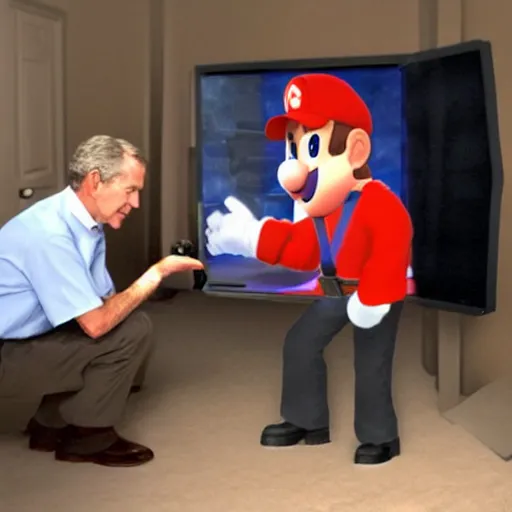 Image similar to George W. Bush playing Super Smash Brothers: Melee on the Nintendo Gamecube