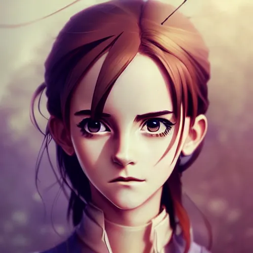 Image similar to anime portrait of emma watson as an anime girl by Stanley Artgerm Lau, WLOP, Rossdraws, James Jean, Andrei Riabovitchev, Marc Simonetti, and Sakimichan, trending on artstation