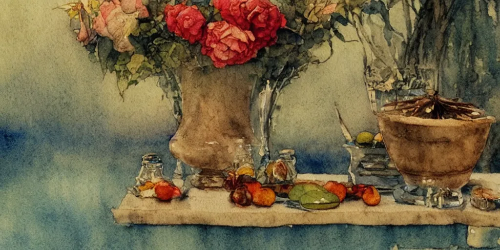 Prompt: a hiper intricate watercolor of a beatifull still life with waterlillyes, extremely detailed, sharp focus, wide view, smooth, digital illustration, colorfull, by william turner art, by greg rutowski, by carl larson, by edmund dulac