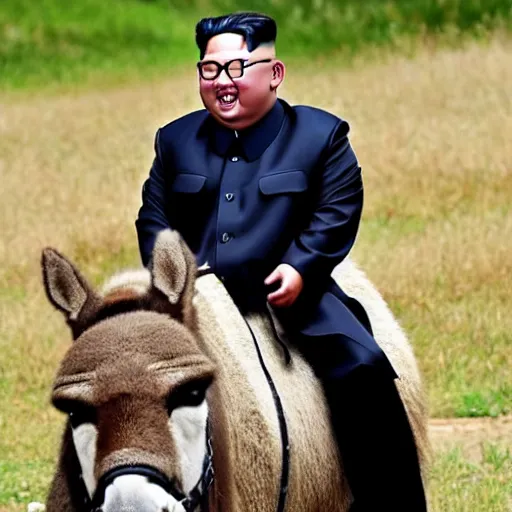 Image similar to kim jong un is riding a donkey