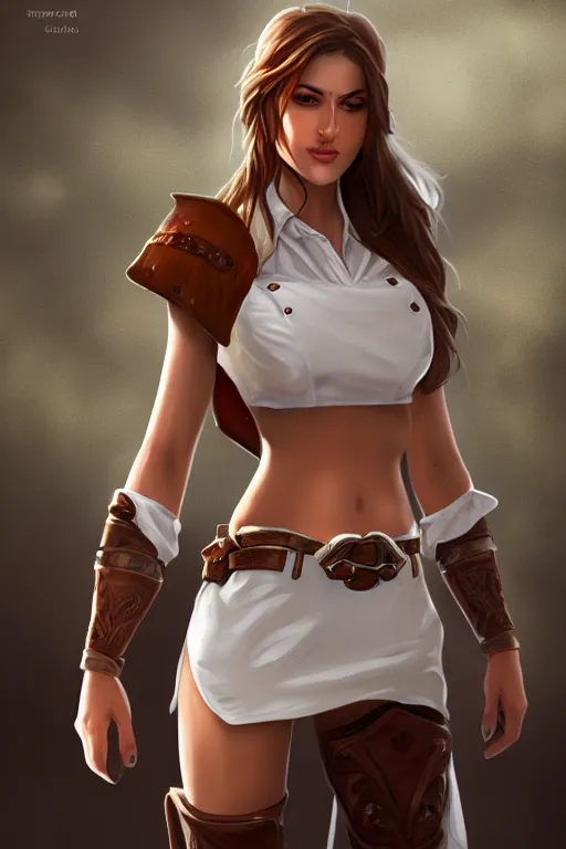 Image similar to full body, female cowgirl, perfect face, white blouse, 8 k, magic the gathering, desert, d & d, artstation, high detail, smooth, muscular