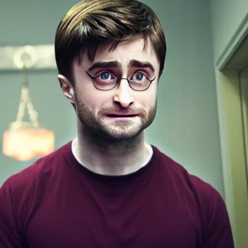 Image similar to hyperrealistic film still of daniel radcliffe crossed with a radish