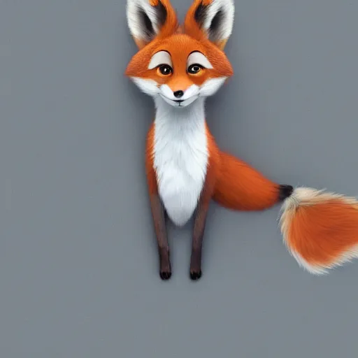 Image similar to upper half portrait of a anthropomorphic female fox with short white fur covering her body in the style of zootopia, top down view, centered on face, completely white