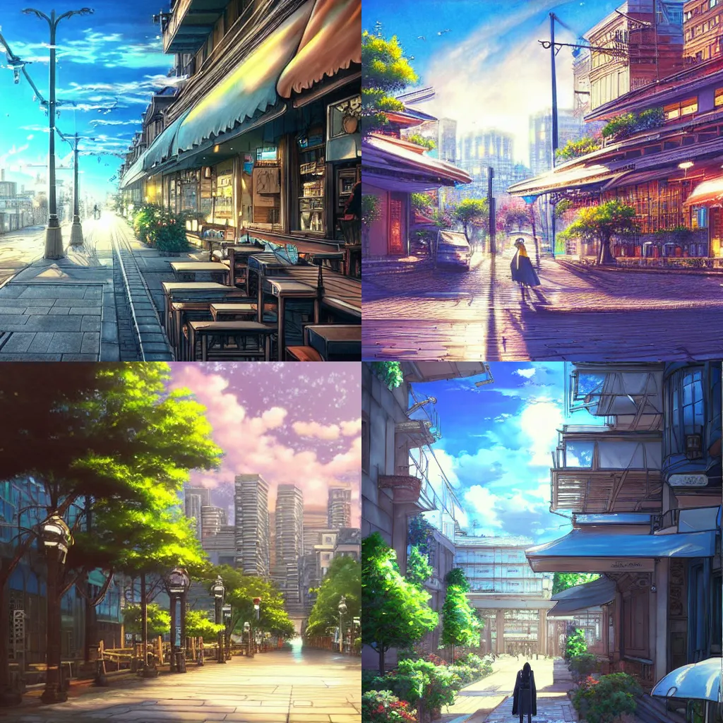 Prompt: infinitely detailed beautiful!, city bright daylight background dreamy!, highly detailed, lonely shinkai makoto scenery yet peaceful!!, atmospheric, ambient lighting!, drawn by tatsuki fujimoto