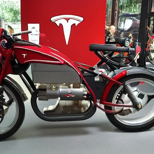 Image similar to a tesla motorcycle, technology museum
