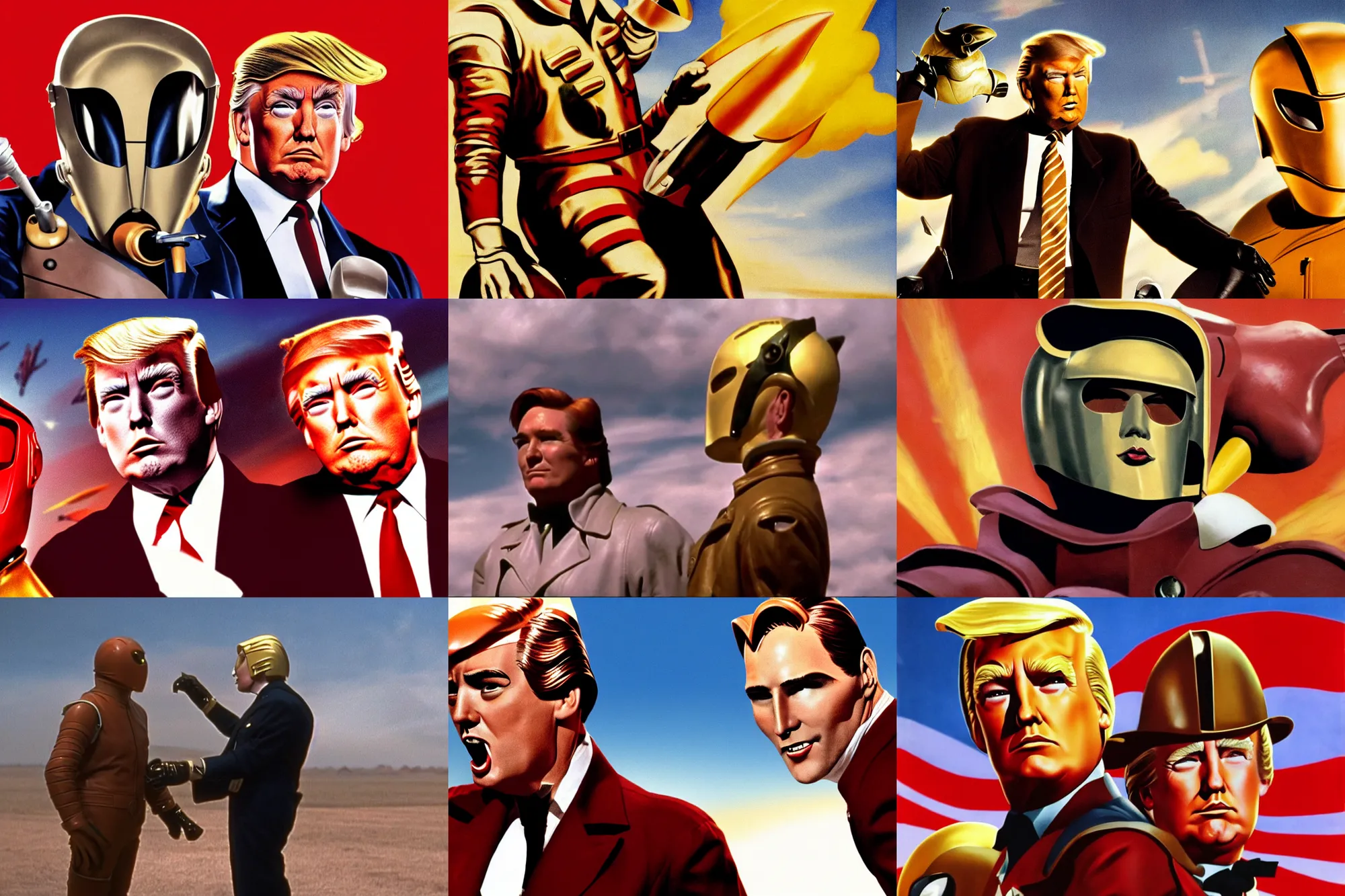 Prompt: the rocketeer played by donald trump, 4 k, scene, trump hair