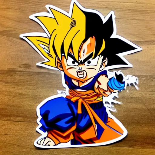 Image similar to die cut sticker, goku using gomu gomu no gatling by luffy, splatter paint