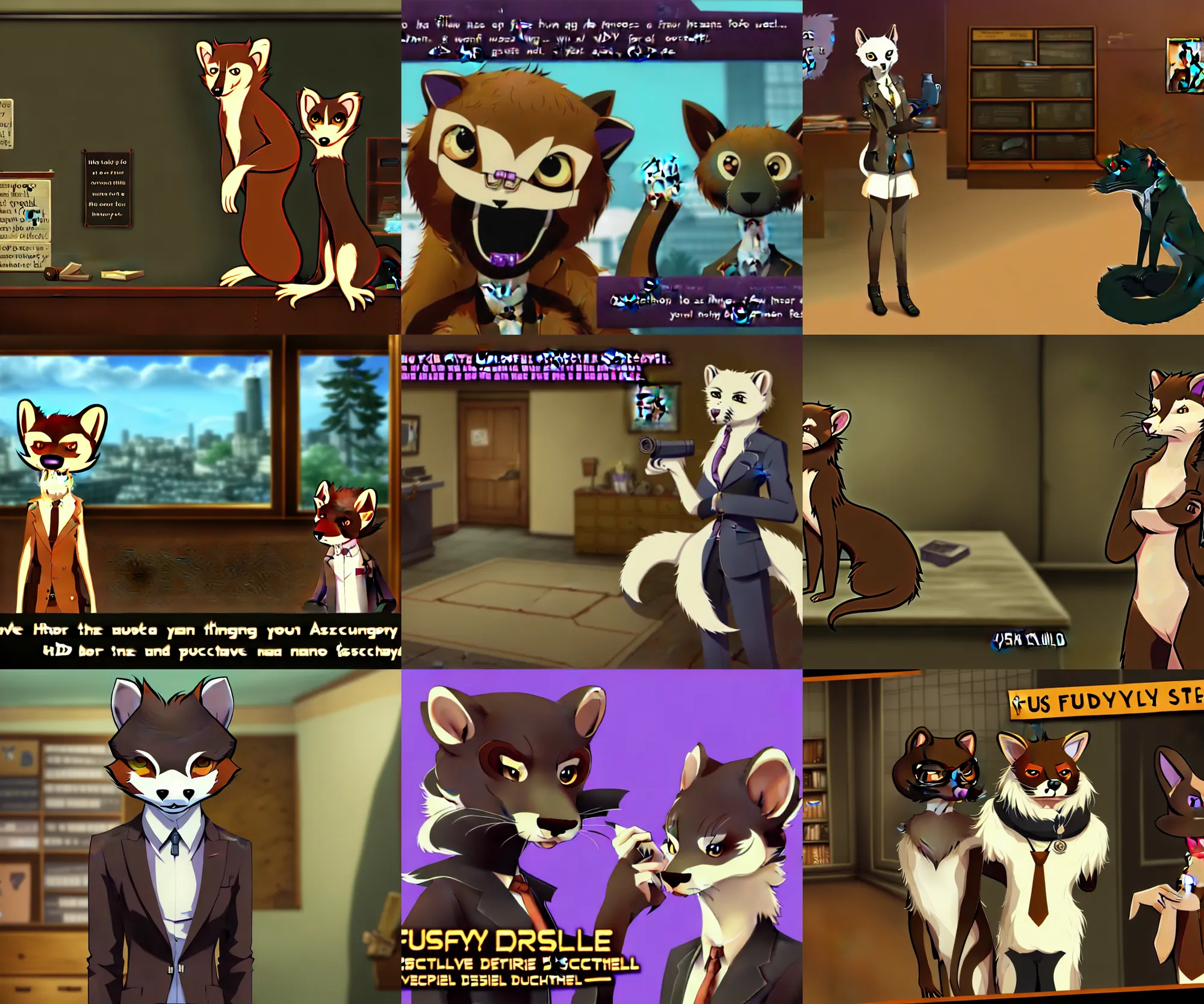 Prompt: furry - weasel - detective - fursona uhd ue 5 visual novel pc game screenshot