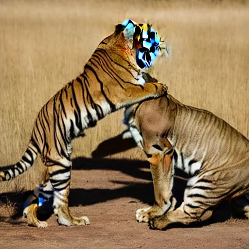 Image similar to tiger fighting a lion