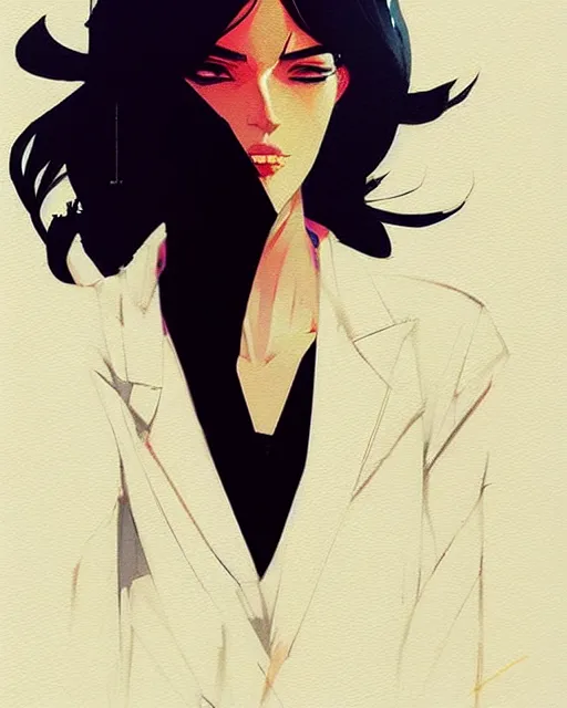 Image similar to a ultradetailed beautiful panting of a stylish woman wearing a black blazer, by conrad roset, greg rutkowski and makoto shinkai, trending on artstation