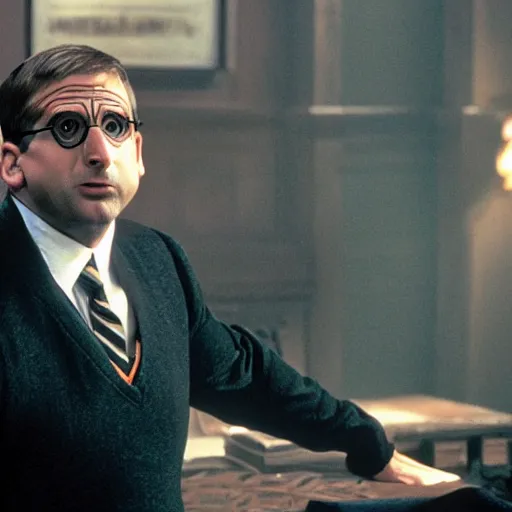 Prompt: Steve Carell playing Voldemort in Harry Potter