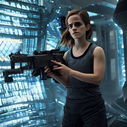 Prompt: Movie still of Emma Watson infected with protomolecule in The Expanse