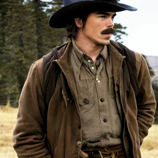 Prompt: a scene from brokebank mountain starring josh hartnett as ennis del mar