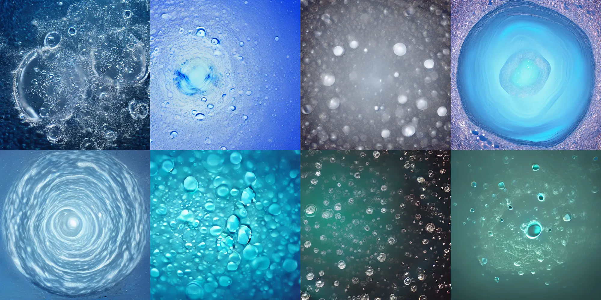 Prompt: water bubbles surrounding a big giant three