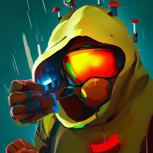 Prompt: risk of rain video game enforcer character, digital painting, artwork, concept art, colorful