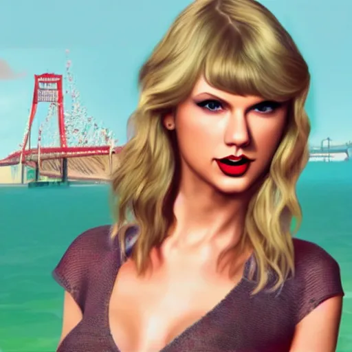 Prompt: Taylor Swift GTA 5 Cover Art