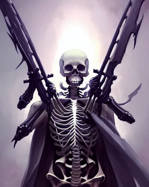 Image similar to A living skeleton, with weapons, elegant, highly detailed, sharp focus, art by Artgerm and Greg Rutkowski and WLOP