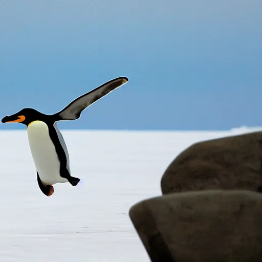 Image similar to a penguin flying around the world