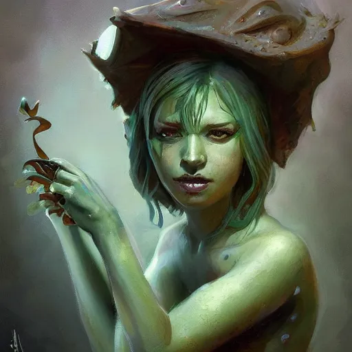 Image similar to a depressed female humanoid frog, dnd character art portrait, matte fantasy painting, deviantart artstation, by jason felix by steve argyle by tyler jacobson by peter mohrbacher by paul hedley, cinema