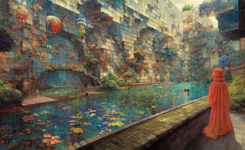 Prompt: tiled room squared waterway, fantasy. intricate, amazing composition, colorful watercolor, by ruan jia, by maxfield parrish, by marc simonetti, by hikari shimoda, by robert hubert, by zhang kechun, illustration, gloomy