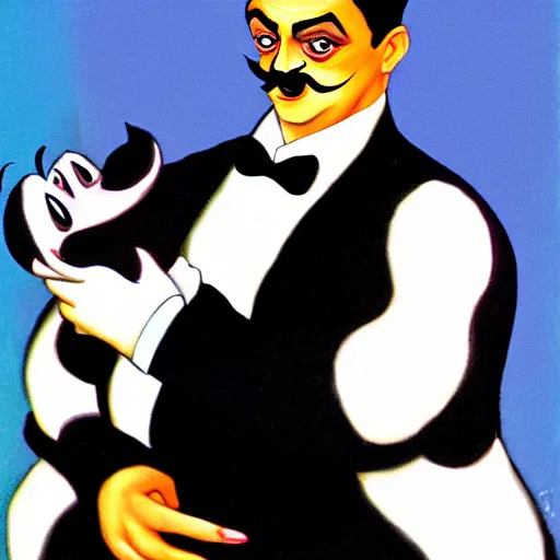 Image similar to gomez addams as pepe le pew, portrait