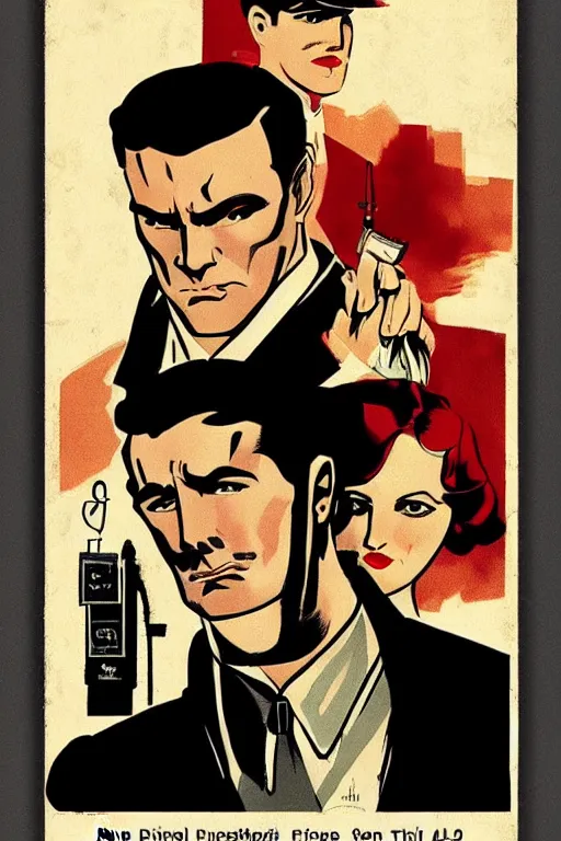 Image similar to Comic book cover depicting a 1930’s Pulp Noir Detective in the style of Phil Noto