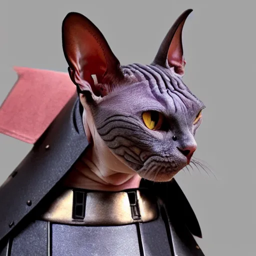 Prompt: Sphynx cat wearing samurai Armour