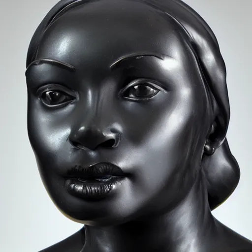 Prompt: a photorealistic marble sculpture of a black girl crying