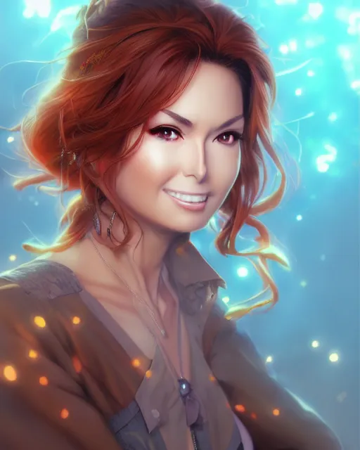 Image similar to anime portrait of Shania Twain by Stanley Artgerm Lau, WLOP, Rossdraws, James Jean, Andrei Riabovitchev, Marc Simonetti, and Sakimichan, trending on artstation