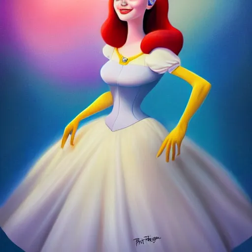 Image similar to digital painting of Emma Stone as a Disney princess wearing snow white's dress, Pixar style, professional studio lightening, volumetric lightening, photorealism by Tristan Eaton Stanley Artgerm and Tom Bagshaw